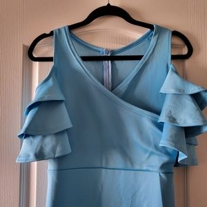 Blue Off the Shoulder Ruffle Midi Dress Size M